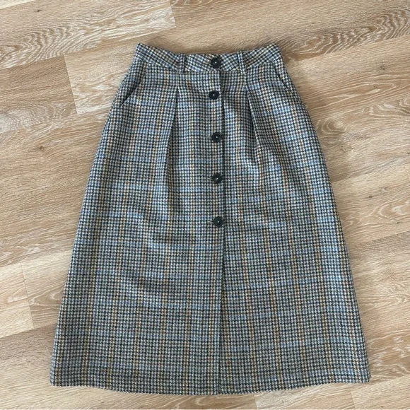 NWOT Zara Multicoloured Houndstooth Print Button-Up Wool Midi Skirt Size S - Picture 8 of 15